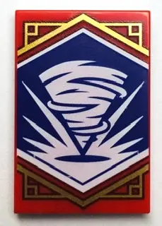Red Tile 2 x 3 with White Tornado Spiral on Dark Purple Background with Gold Trim Pattern (Ninjago B