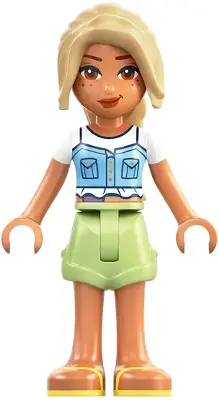Sara - Bright Light Blue Top, Ostomy Bag, Yellowish Green Shorts, Bright Light Yellow Sandals