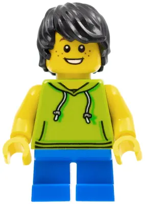 Beachgoer - Boy, Lime Hoodie and Blue Legs