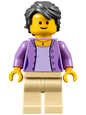 Florist - Female, Medium Lavender Jacket on Lavender Shirt, Tan Legs, Dark Bluish Gray Hair Swept Ba