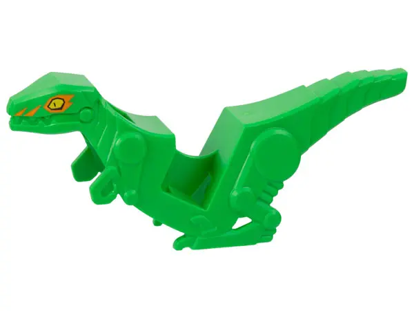 Bright Green Motorcycle Fairing, Stuntz Velociraptor Bike with Yellow Eyes and Orange Markings Patte