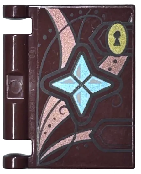 Reddish Brown Minifigure, Utensil Book Cover with Gold Key Lock, Metallic Light Blue Crystals, Coppe