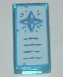 Trans-Light Blue Tile 1 x 2 with 4 Diamonds and Writing Pattern