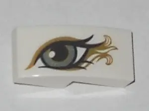 White Slope, Curved 2 x 1 x 2/3 with Metallic Light Blue Eye with Gold Highlights Pattern Model Left