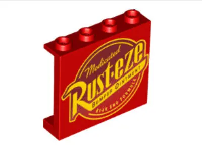 Red Panel 1 x 4 x 3 with Side Supports - Hollow Studs with Rust-eze Logo Pattern