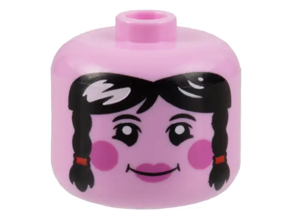 Bright Pink Minifigure, Head, Modified Giant Female Black Eyebrows and Hair with Braids, Dark Pink C