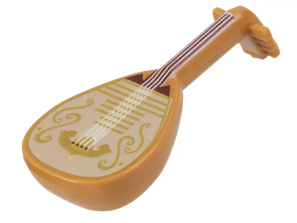 Medium Nougat Minifigure, Utensil Musical Instrument, Lute with Dark Red Neck, White Strings, and Ta