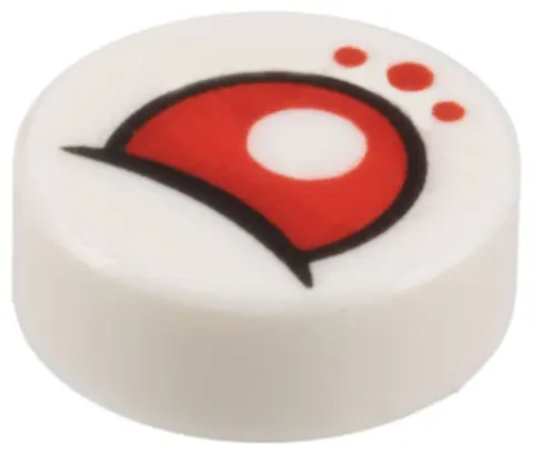 White Tile, Round 1 x 1 with Red Eye Partially Closed and Dots Pattern