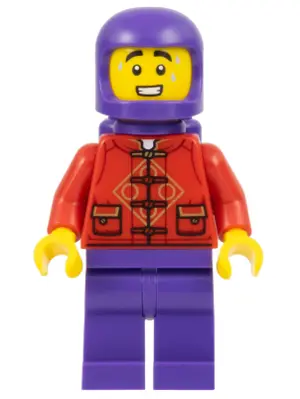 Lunar New Year Parade Participant - Male, Red Tang Shirt, Dark Purple Legs, Space Helmet, and Air Ta