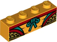 Bright Light Orange Brick 1 x 4 with Red, Yellow, Dark Turquoise and Gold Robe Pattern (BrickHeadz M