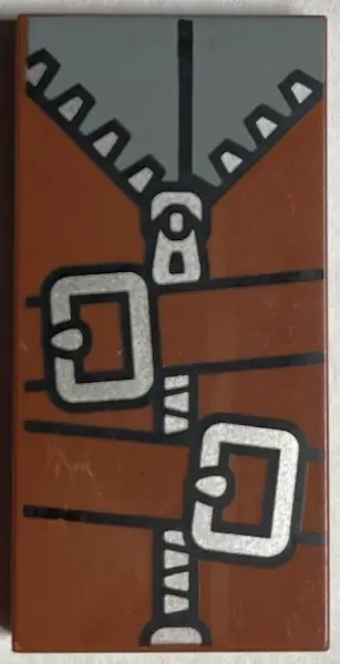 Reddish Brown Tile 2 x 4 with Belts, Dark Bluish Gray Shirt, Silver Zipper and Buckles Pattern (Bric