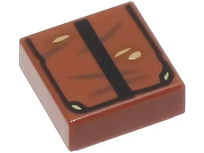 Reddish Brown Tile 1 x 1 with Book with Black Strap and Dark Brown and Dark Tan Scratches and Marks 