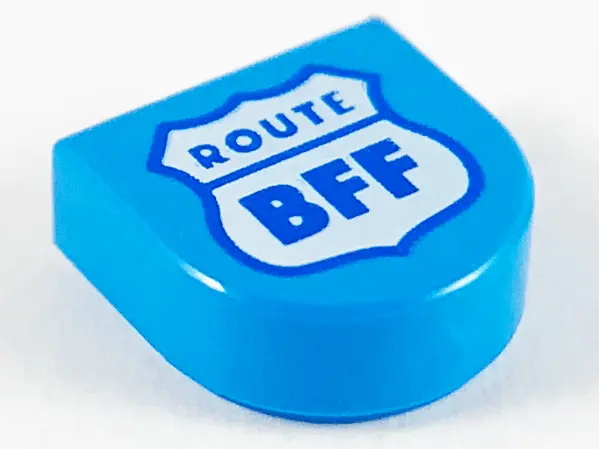 Dark Azure Tile, Round 1 x 1 Half Circle Extended with White Highway Sign, Blue Outline and 'ROUTE B