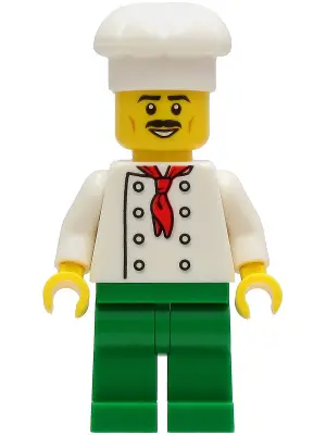 Chef - White Torso with 8 Buttons, No Wrinkles Front or Back, Green Legs, White Chef Toque, Moustach