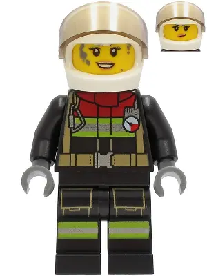 Fire - Female, Black Jacket and Legs with Reflective Stripes and Red Collar, White Helmet, Trans-Bro