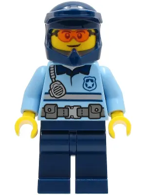 Police - City Officer Bright Light Blue Shirt with Silver Stripe, Badge, and Radio, Dark Blue Legs, 