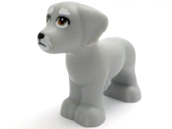 Light Bluish Gray Dog, Friends Style, Shaggy Fur, Ears, and Tail with Black Nose and Eyelids, White 