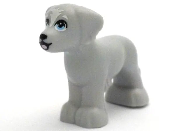 Light Bluish Gray Dog, Friends Style, Shaggy Fur, Ears, and Tail with Black Nose, Open Mouth and Eye