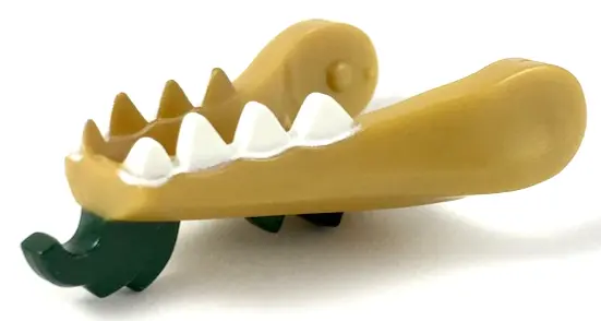 Pearl Gold Dragon Head (Ninjago) Jaw Lower with White Teeth and Dark Green Beard and Spines Pattern