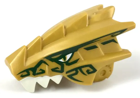 Pearl Gold Dragon Head (Ninjago) Jaw Upper with White Teeth, Gold Eyes, and Dark Green Decorations P