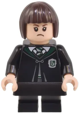 Pansy Parkinson - Slytherin Robe Clasped, Black Skirt, Black Short Legs with Dark Bluish Gray Stripe
