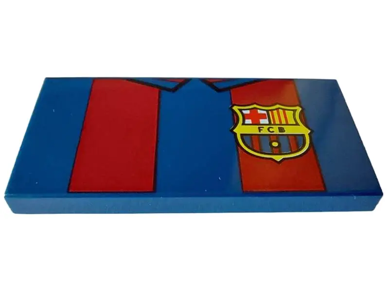 Dark Blue Tile 2 x 4 with Shirt with Dark Red Stripes and 'FCB' FC Barcelona Badge Pattern (BrickHea
