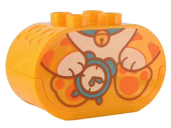 Bright Light Orange Duplo, Brick 2 x 4 x 2 Oval with Sound, White Button, and Debossed Music Notes w