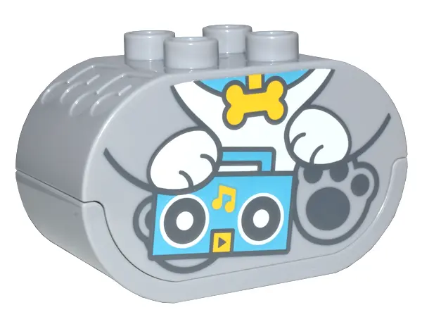 Light Bluish Gray Duplo, Brick 2 x 4 x 2 Oval with Sound, White Button, and Debossed Music Notes wit