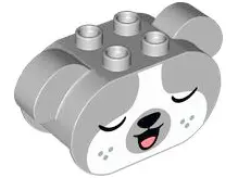 Light Bluish Gray Duplo, Brick 2 x 6 x 2 1/2 Oval Ends, Rounded Ears on Sides with Black Nose, Coral