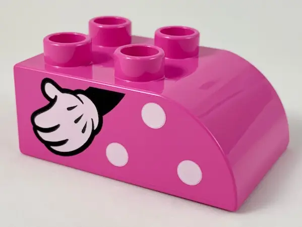 Dark Pink Duplo, Brick 2 x 3 Slope Curved with White Polka Dots and Left Hand with Glove Pattern