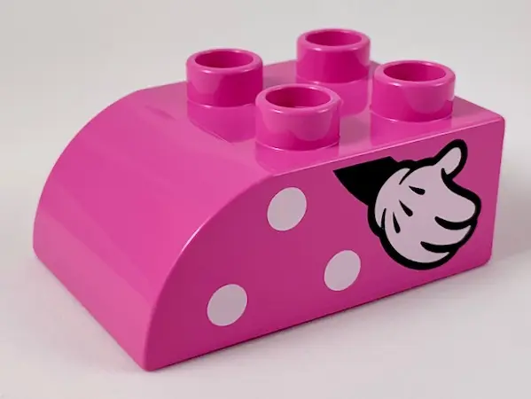Dark Pink Duplo, Brick 2 x 3 Slope Curved with White Polka Dots and Right Hand with Glove Pattern