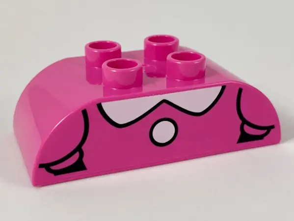 Dark Pink Duplo, Brick 2 x 4 Slope Curved Double with White Collar and Button Pattern