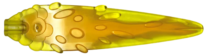 Trans-Yellow Flame / Vapor Trail with Ovals and Axle Hole End with Marbled Bright Light Orange Patte