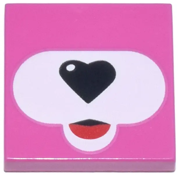 Pink Tile 2 x 2 with White Oval Muzzle, Black Heart Shaped Nose and Red Tongue Pattern (BrickHeadz C