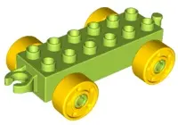 Lime Duplo Car Base 2 x 6 with Open Hitch End and Yellow Wheels with Fake Bolts