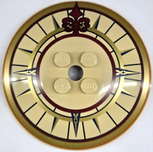 Dish 6 x 6 Inverted (Radar) - Solid Studs with Gold and Dark Blue Compass Rose and Dark Red Needle P
