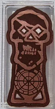 Tile 1 x 2 with Copper Skull with Teeth on Dark Brown Background Pattern (The Goonies Copper Bones S