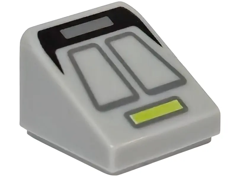 Bluish Gray Slope 30 1 x 1 x 2/3 with Black Panel, Dark Bluish Gray Trapezoids, Rectangle and Lime L