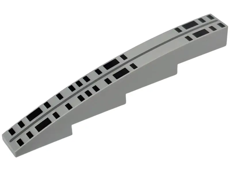 Bluish Gray Slope, Curved 8 x 1 x 1 2/3 with Black Rectangles and Dark Bluish Gray Line Pattern