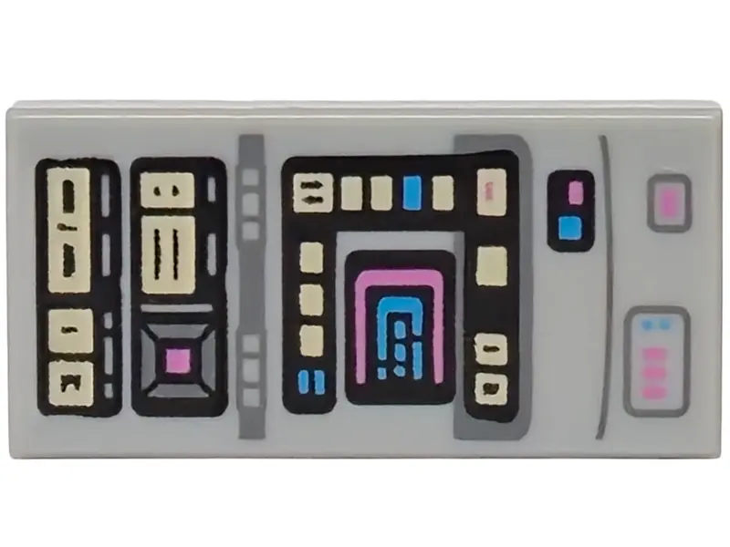 Bluish Gray Tile 1 x 2 with Control Panel with Dark Azure, Dark Pink and Bright Light Yellow Lights 