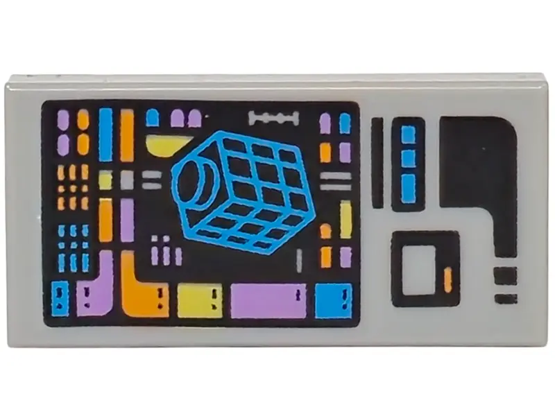 Bluish Gray Tile 1 x 2 with Screen with Dark Azure, Medium Lavender, Orange and Yellow Bars and 1 x 