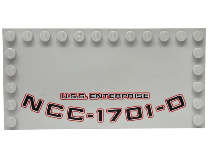 Bluish Gray Tile, Modified 6 x 12 with Studs on Edges with Black and Red 'U.S.S. ENTERPRISE NCC-1701