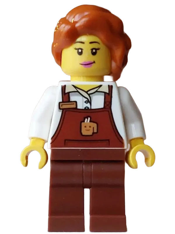 Hot Chocolate Stand - Female, Reddish Brown Apron with Cup and Name Tag, Reddish Brown Legs,  Dark O