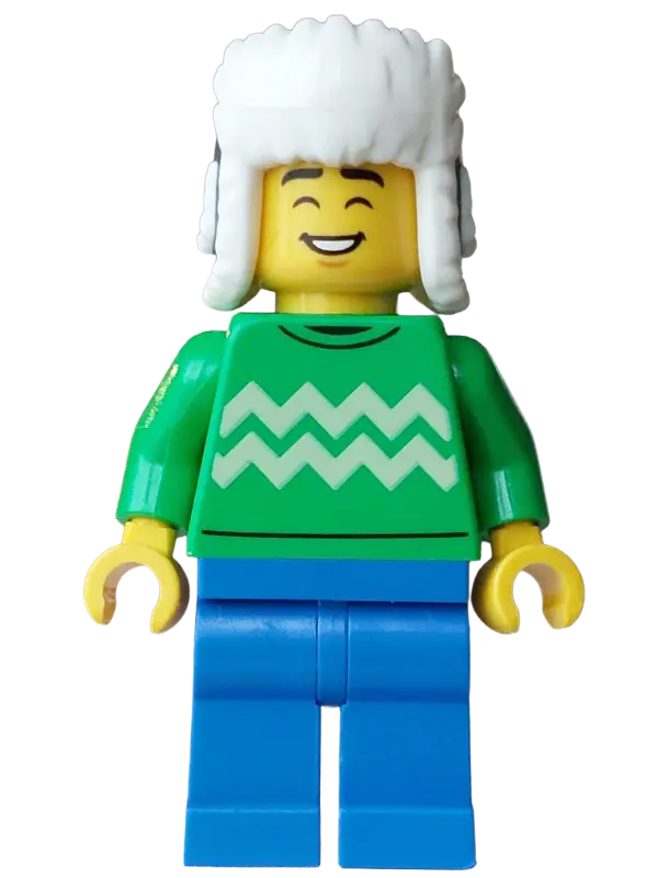 Hot Chocolate Stand - Male, Bright Green Sweater with Bright Light Yellow Zigzag Lines, Blue Legs, D