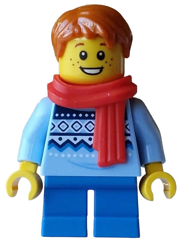 Choir Saxophone Player - Boy, Bright Light Blue Knit Fair Isle Sweater