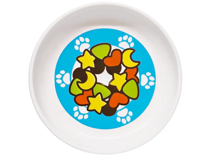 Duplo Utensil Dish 3 x 3 with Yellow, Lime and Reddish Orange Moons, Stars, Triangles and Hearts, Pa