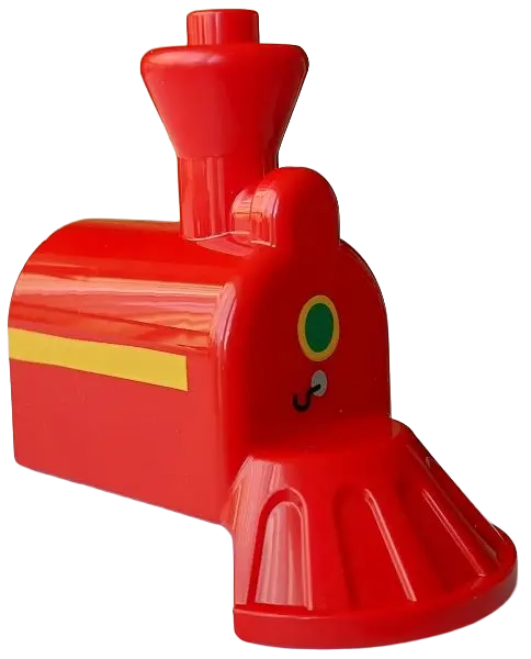 Duplo, Train Steam Engine Front with Cow Catcher with Green and Silver Oval with Black Hook on Front