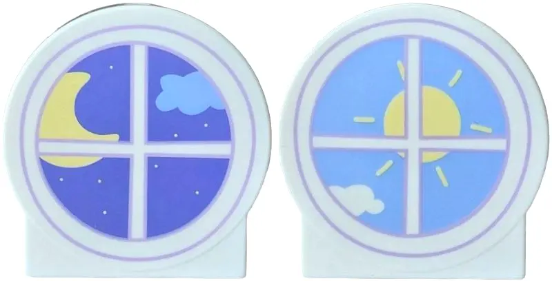 Duplo, Brick 1 x 2 x 2 Round Top, Cut Away Sides with Round Window, Medium Lavender Outline, Bright 
