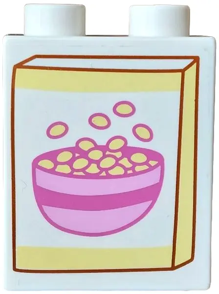 Duplo, Brick 1 x 2 x 2 with Cereal Box with Bright Light Yellow Edges, Bright Pink and Dark Pink Bow