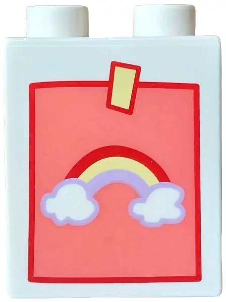 Duplo, Brick 1 x 2 x 2 with Painting of Dark Red, Bright Light Yellow and Medium Lavender Rainbow an